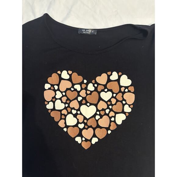 Ava James Heart Graphic Tee – Black PM – Love Print Shirt – Soft Casual Top - Picture 3 of 6